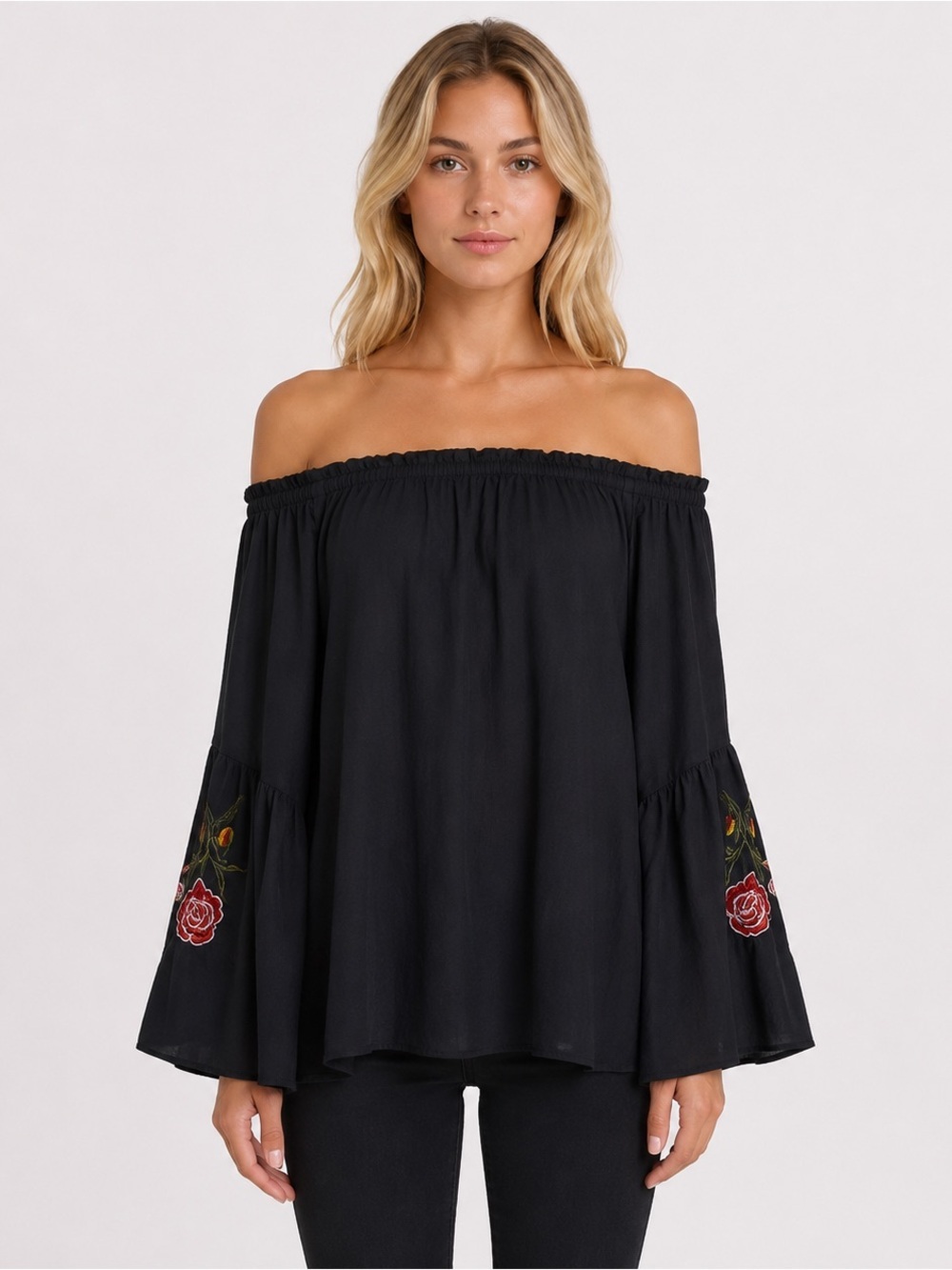 Feathers Black Top Witchy Gypsy Bell Sleeve Whimsigoth Grunge Off Shoulder Sz M